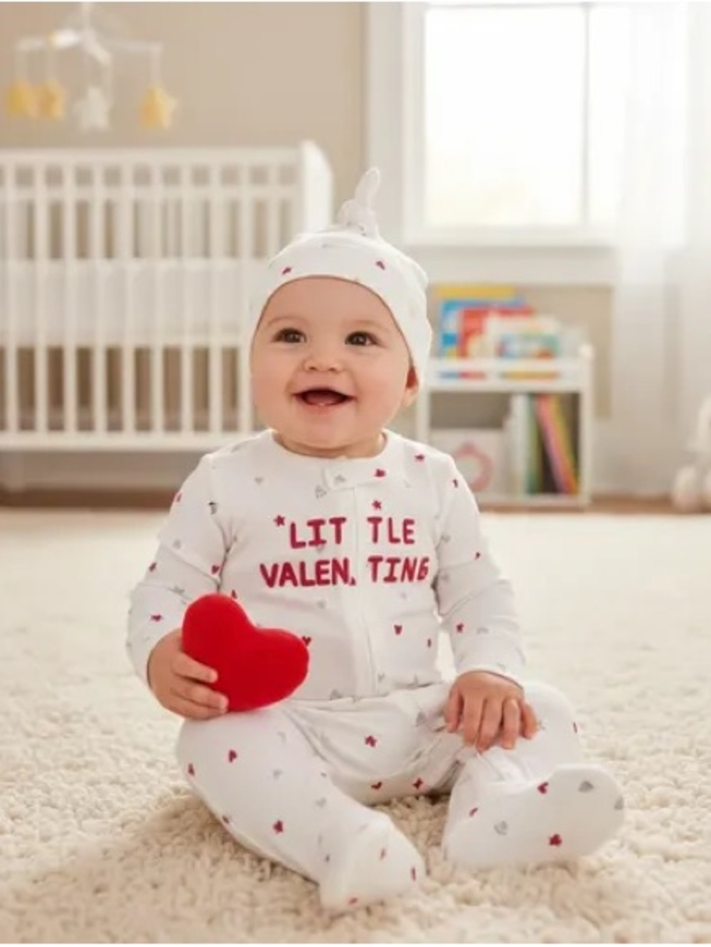 Carter’s just one you 'Little Valentine' Heart Print One-Piece with Hat NWT 9M